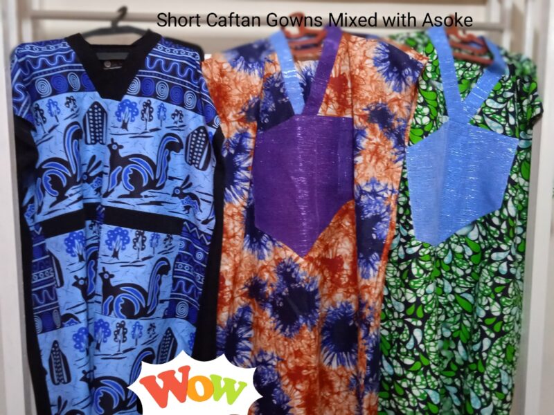short Kaftan Gown Mixed with Aso oke