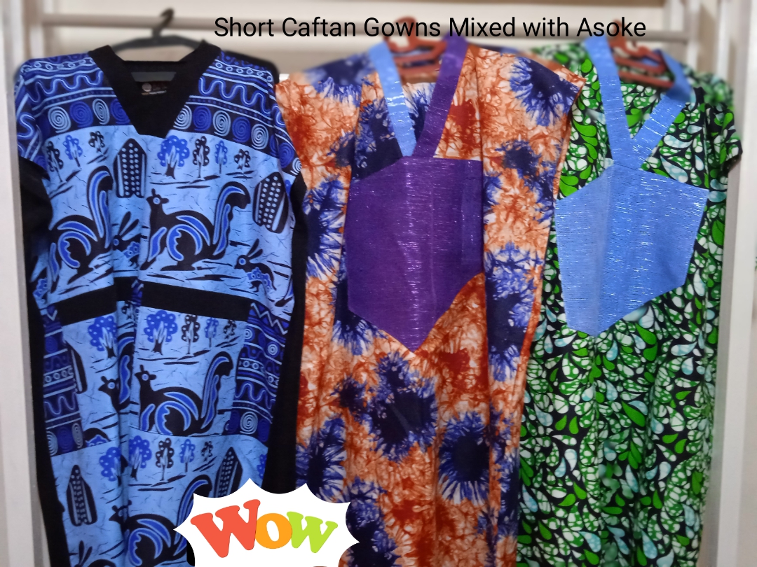 short Kaftan Gown Mixed with Aso oke